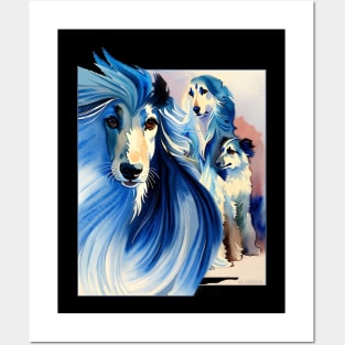 Afghan Hound Family. Watercolour in Blue. Posters and Art